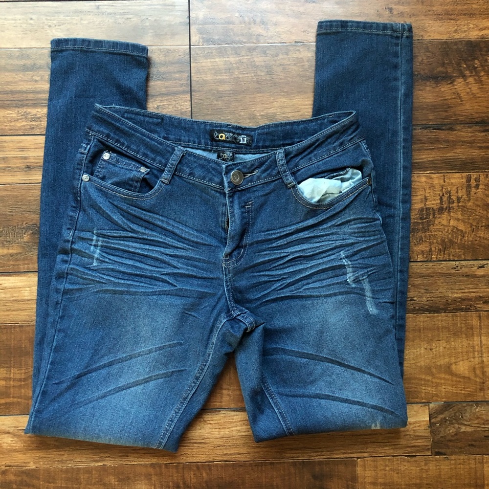 B.O.B distressed dark wash skinny jeans